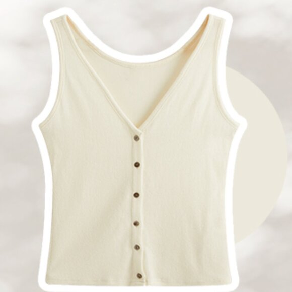 Amazon | Button Front V-Neck Racerback Ribbed Knit Slim fit Tank Top Size S NWT - Picture 3 of 6